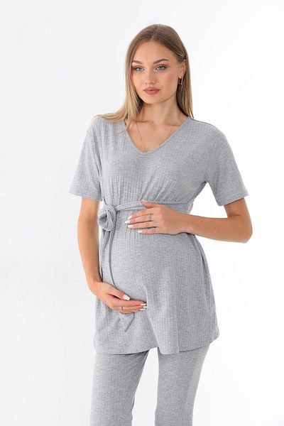 MEGHAN L.A Maternity Gray Stretch Fabric Ribbed Top and Leggings Set
