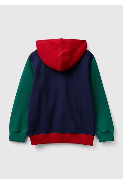 United Colors of Benetton Navy Blue Mix Boys' Sweatshirt - Logo Embroidered, Zippered and Hooded