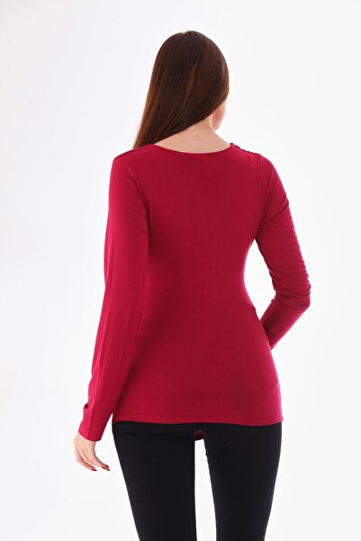 MEGHAN L.A Μπλούζα από μαλακό ελαστικό ύφασμα με διπλό γιακά μητρότητας μπορντό