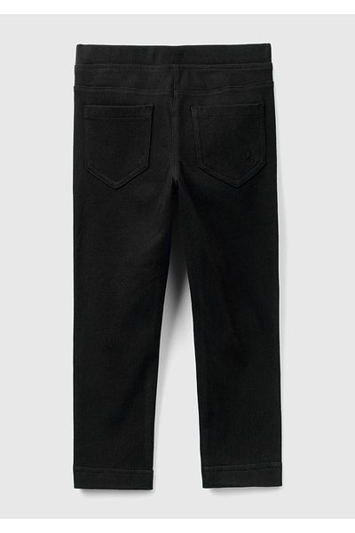 United Colors of Benetton Girl's - Black Logo Embroidered Elastic Waist Pants