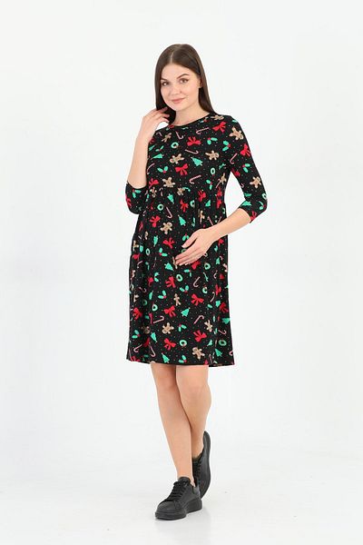 MEGHAN L.A Rochie de maternitate cu tematică de Crăciun și Crăciun, elastică, moale, cu modele