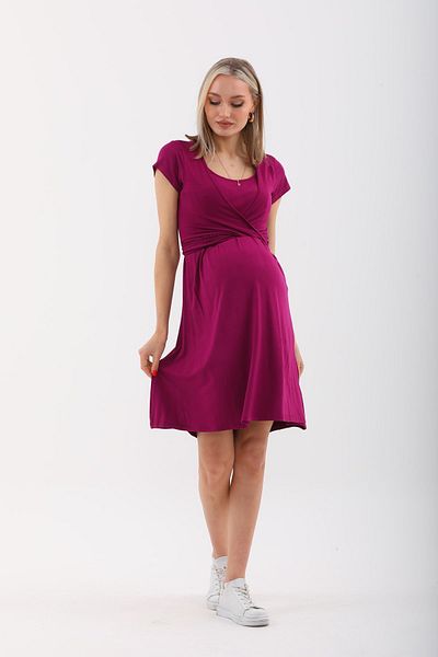 MEGHAN L.A Rochie cu mânecă scurtă pentru maternitate și maternitate Plum cu caracteristică pentru mamelon