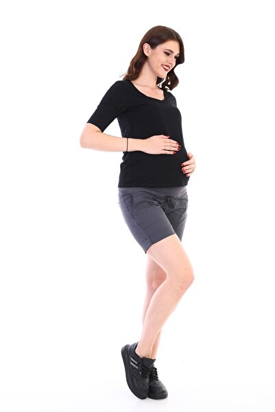 MEGHAN L.A Anthracite Maternity Stretchy Abdominal Band Cotton Fabric Shorts
