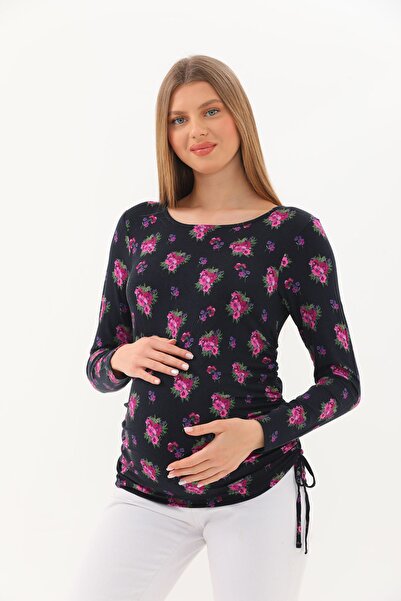 MEGHAN L.A Floral Print Maternity Blouse with Gusseted Sides