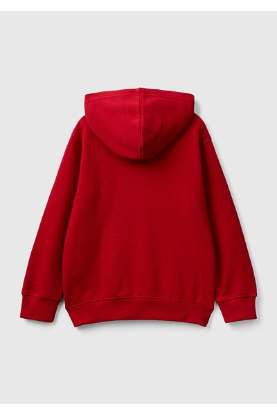 United Colors of Benetton Boy's red front logo embroidered zipper and k Hooded sweatshirt