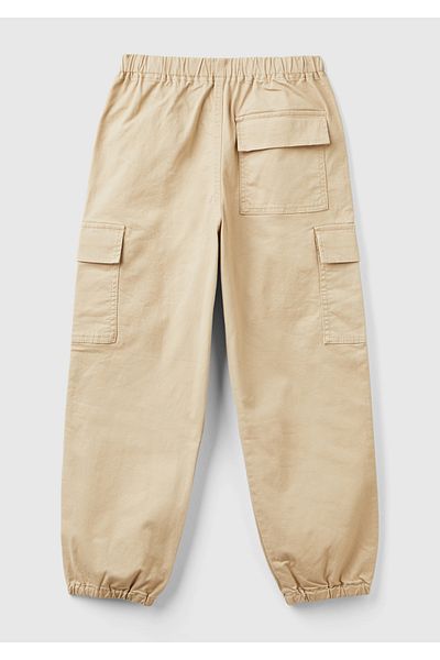 United Colors of Benetton Boy's Beige Beige Front Pocket Logo Detailed Five Pocket Pants with Elastic Waistband