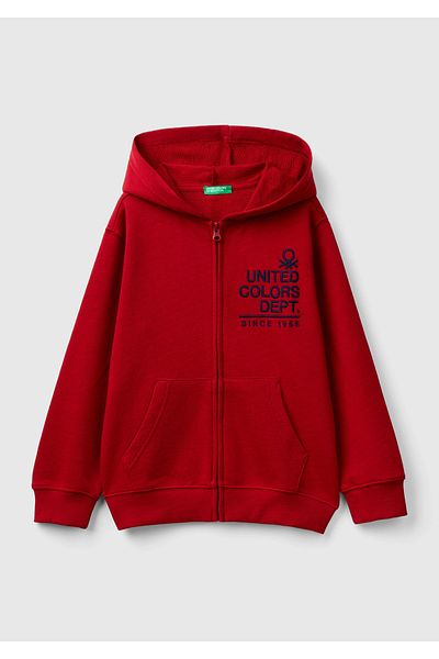 United Colors of Benetton Boy's red front logo embroidered zipper and k Hooded sweatshirt
