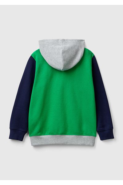 United Colors of Benetton Erkek Çocuk Yeşil Mix Önü Logo İşlemeli Fermuarlı ve Kapüşonlu Sweatshirt