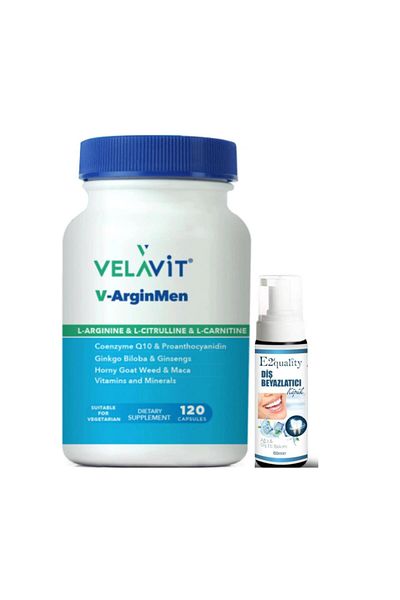 Velavit V-Arginmen 120 Capsules Food Supplement - Teeth Whitening Foam Gift