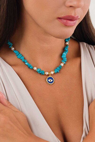 PS ACCESSORİES Turquoise and Turquoise Evil Eye Necklaces