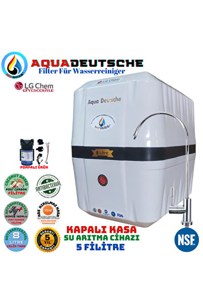 AQUA DEUTSCHE PREMIUM BEYAZ SİYAH 8 LT POMPALI GÜMÜŞ İYON TATLANDIRICILI SU A...