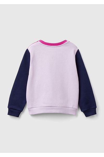 United Colors of Benetton Fuchsia Mix Girl's Sweatshirt - Glitter Logo, Crew Neck, Regular Fit