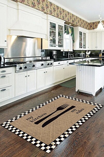 aymira home Baskı Dört Mevsim Kaymaz Yıkanabilir Mutfak ve Oda Halısıı Damalı...