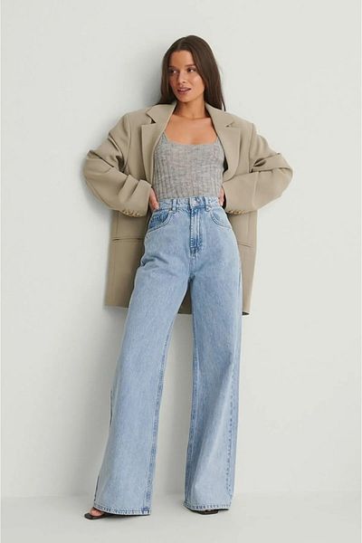 Livik Pantaloni de blugi din denim cu talie super înaltă, albastru deschis, cu picioare largi