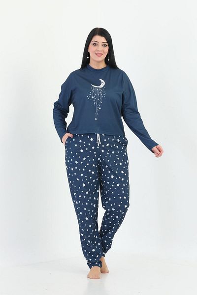 MEGHAN L.A Navy Blue Star Patterned Pajama Set