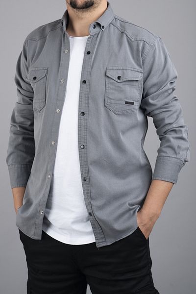 bombe Slim Fit pánská šedá bavlněná džínová košile
