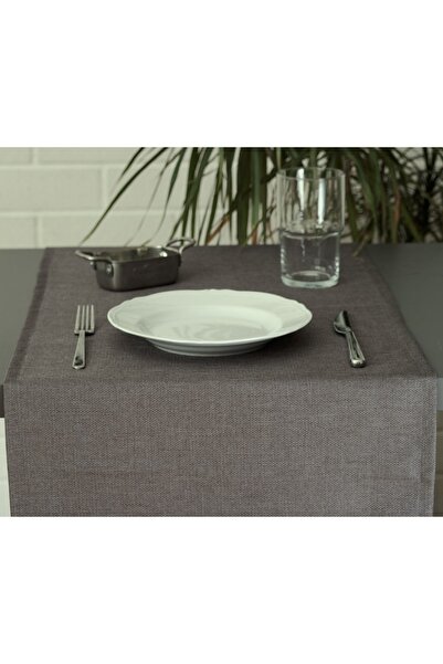 MASSARELLI عداء كتان سادة باللون الرمادي الداكن مقاس 40x140 سم