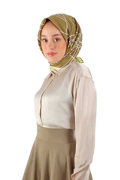 Bursa İpek Μεταξωτό μαντήλι Olive Green Twill - Echo Pattern