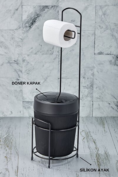 vipgross Lüks Banyo Mutfak Çöp Kovası Metal Standlı Tuvalet Wc Kağıtlık Seti