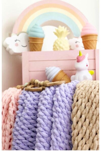 MATRAK HOME Puffy El Örgüsü Çok Amaçlı Wellsoft Bebek Battaniye Mor 80x80