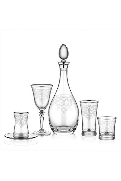 DECOSTYLE Victory Silver 61 Piece Paşabahçe Glass Cup Set for 12 People
