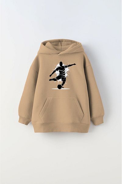 The Champ Clothing Ποδοσφαιριστής εμπριμέ μπεζ Unisex παιδικό φούτερ - Fleece με κουκούλα