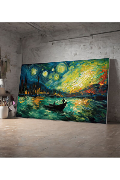 AR AJANS KANVAS TABLO Čamac u zvezdanoj noći Dekorativna slika na platnu