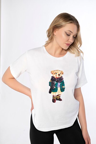 MyBen Γυναικείο μπλουζάκι με στάμπα με λευκό αρκουδάκι Ky01