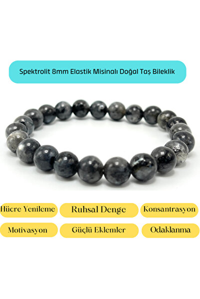 YILDIZ DOĞAL TAŞ Sertifikalı Spektrolit 8mm Elastik Misinalı Doğal Taş Bileklik