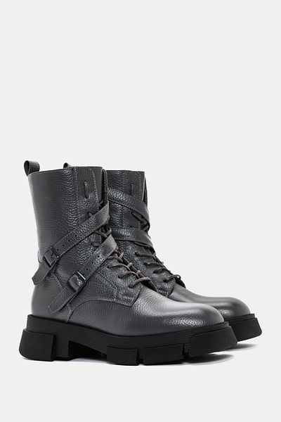 Bestyle Leah Women's - Gray Genuine Leather Boots with Buckle