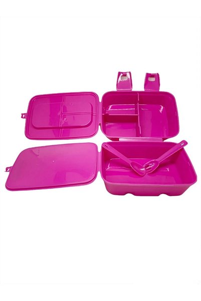 OPTİZON Princess Two-Layer Lunch Box with Compartments and Cutlery with Double Lock