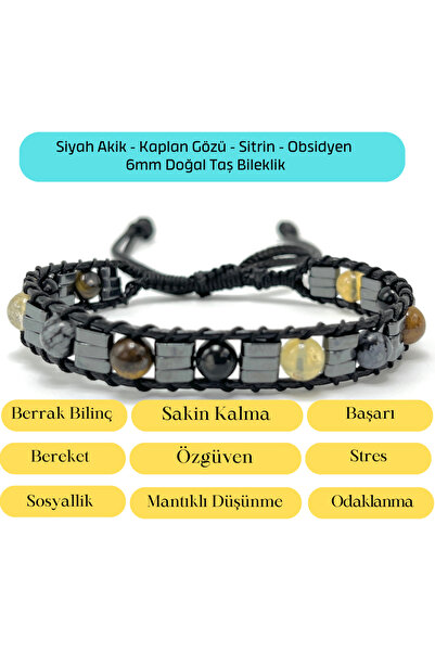 YILDIZ DOĞAL TAŞ Sertifikalı Siyah Akik - Kaplan Gözü - Sitrin - Obsidyen  6m...