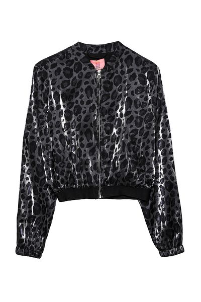 Quzu Black Leopard Pattern Zippered Jacket