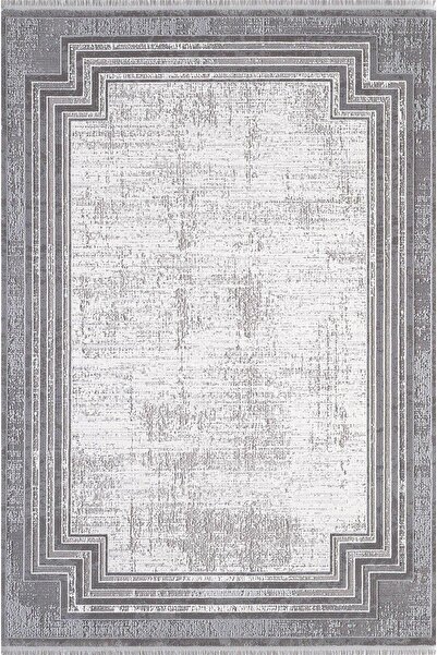 Artemis Halı Murano Gri Krem Desenli Yün Halı 01360a