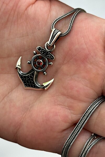 cheetah quality Özel Tasarım Çapa Zirkon Taşlı 925 Ayar Gümüş Erkek Kolye