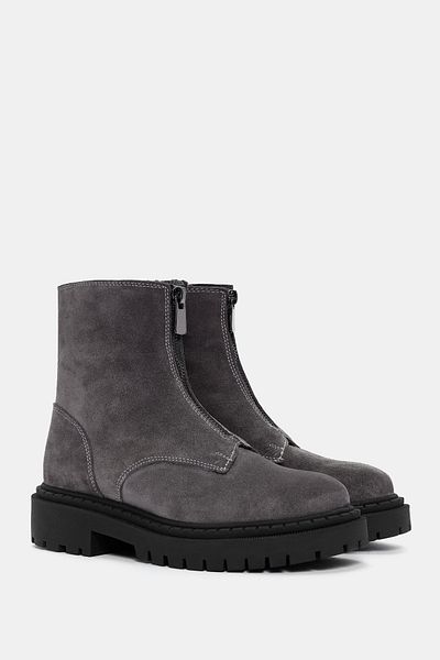 Bestyle Ziva Dark Grey Suede Δερμάτινες Γυναικείες Μπότες - Με φερμουάρ