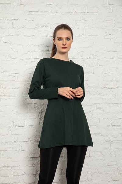 MyBen Women's Navy Blue Long Sleeve Cotton Crew Neck Combed Cotton Tunic-underwear Slm36