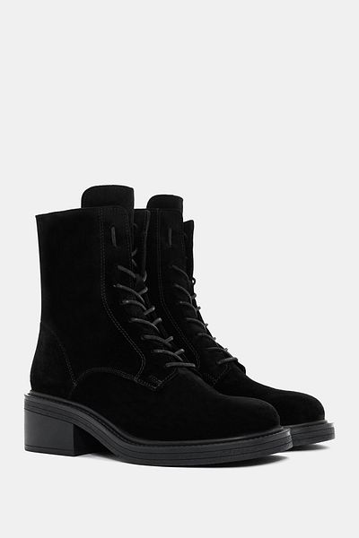 Bestyle Cizme cu toc din piele de piele intoarsa neagra Archer