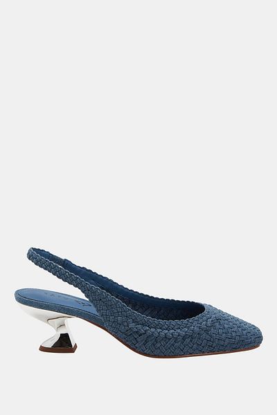 Katy Perry Laterr Woven Women's - Blue Straw Metal Heel Shoes