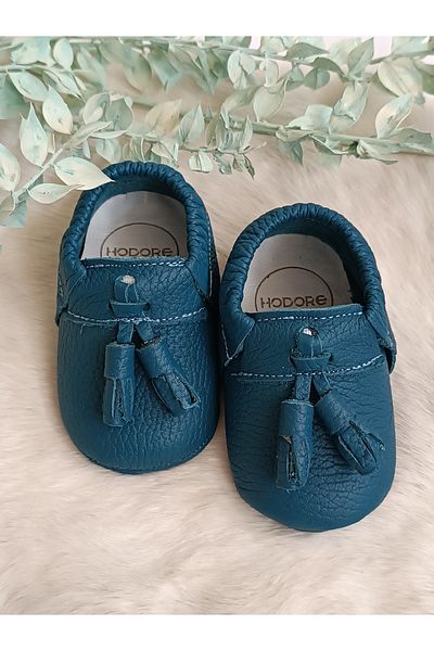 Hodore Axel Plain Petrol Blue Genuine Leather Baby Loafers