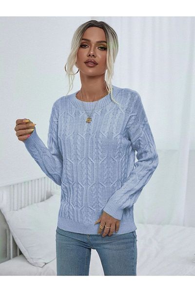 AQE FASHION Pulover din tricotaje albastru bebelus cu modele impletit