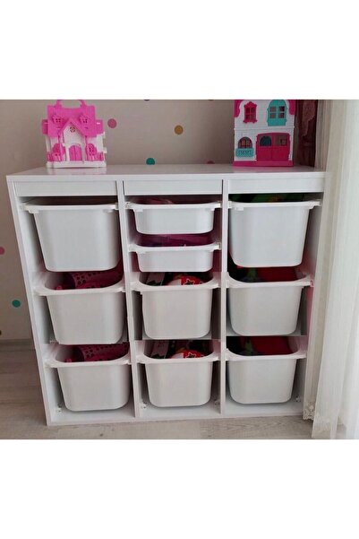 OYUNCAK DOLABI Mdf Oyuncak Saklama Düzenleme Dolabı Renkli Kovalı Sepetli Batu-2