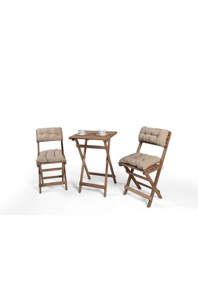 BarışAhşap Sırt ve Oturak Minderli Balkon Bahçe Teras Ahşap Bistro Set