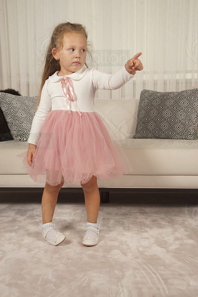 neocotton Girl - Baby Collar and Long Sleeve Lined Tulle Dress