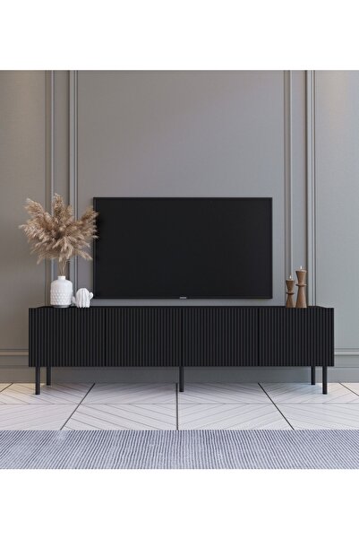 subahome Şık Ve Minimalist 160 Cm Demir Ayak Siyah Tv Ünitesi - Ideal Ebatlarla Modern Tasarım