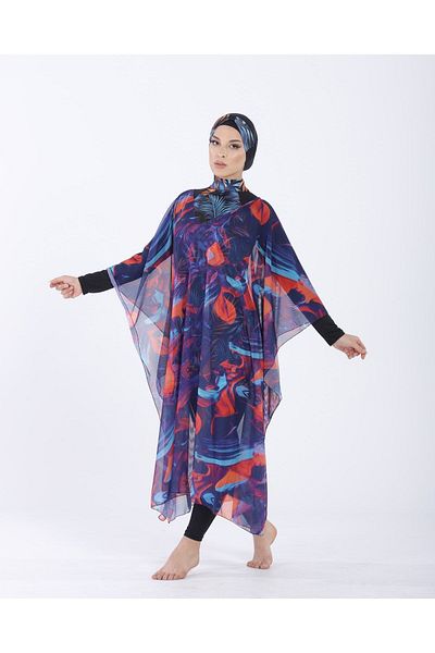 vawensea Women's Hijab Swimsuit V Neck Kaftan Pareo Tie Dye Patterned