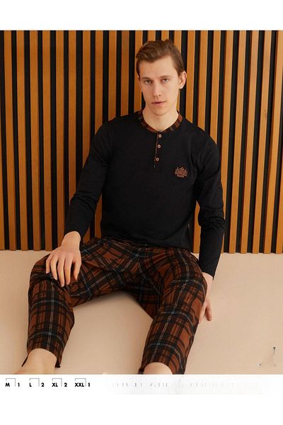 Pijamoni Ανδρικό Σετ Πιτζάμες Μονό Τζέρσεϊ Μακρυμάνικο - 6300 / 3 - 1 Τεμάχιο