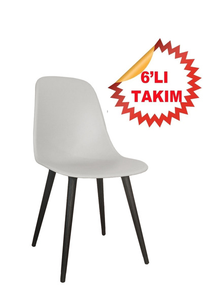 Abant Chair 6-Piece Set with Grey Wooden Black Legs