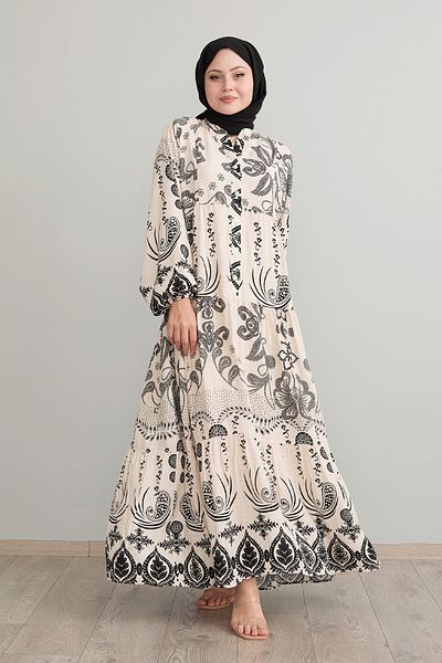 InStyle Black Viscose - Ethnic Patterned Mixed Dress