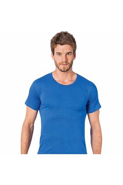Seher Yıldız Men's Saks Blue Cotton Undershirt Short Sleeve Colorful Pack of 6